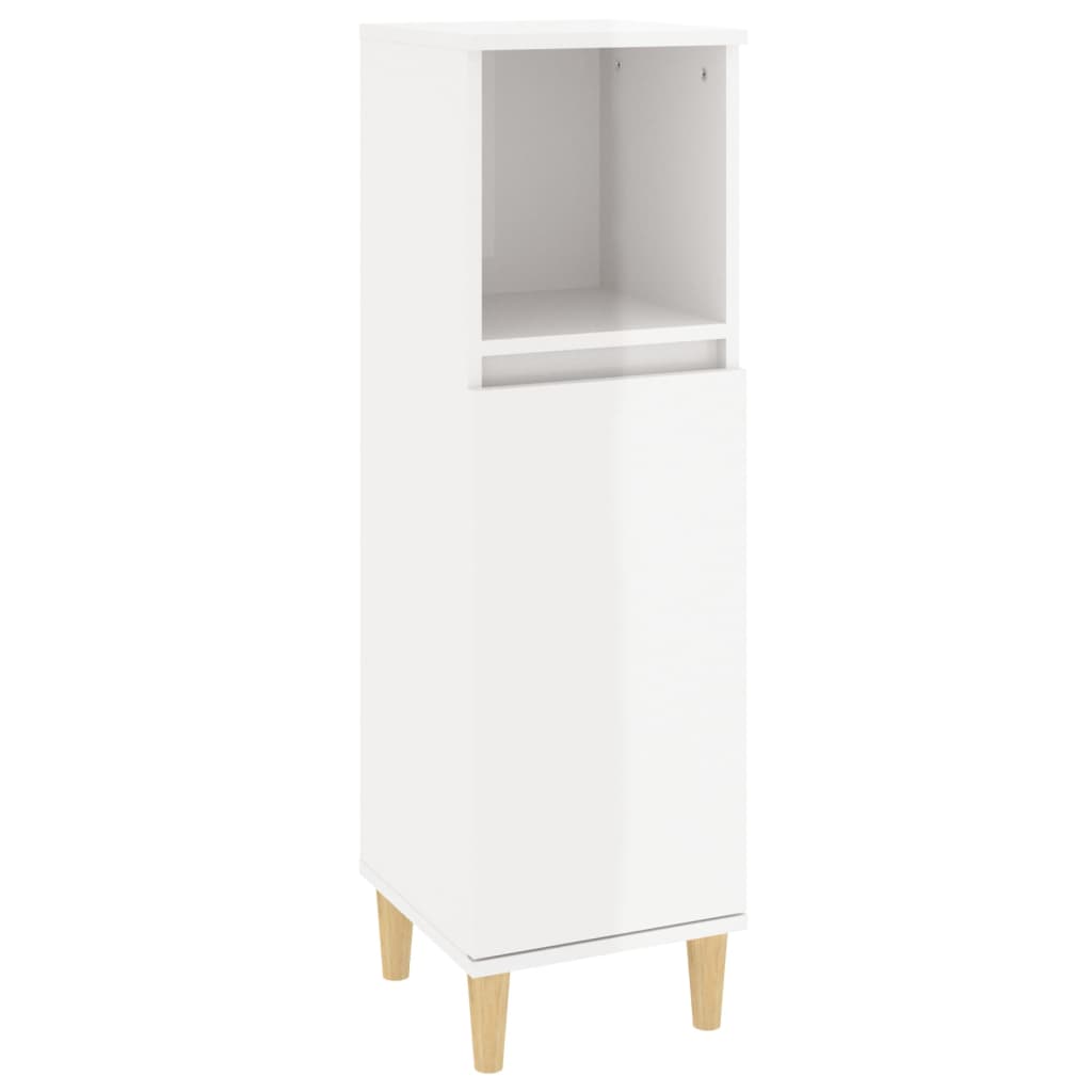 Bathroom Cabinet High Gloss White 30x30x100 cm Engineered Wood