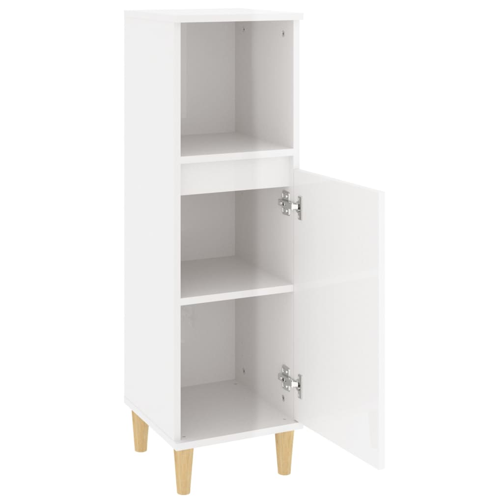 Bathroom Cabinet High Gloss White 30x30x100 cm Engineered Wood