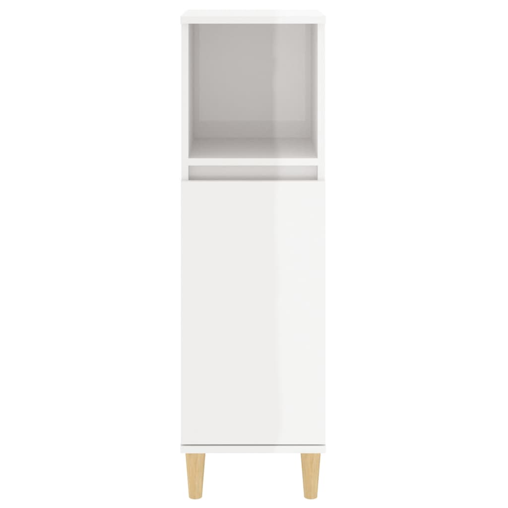 Bathroom Cabinet High Gloss White 30x30x100 cm Engineered Wood