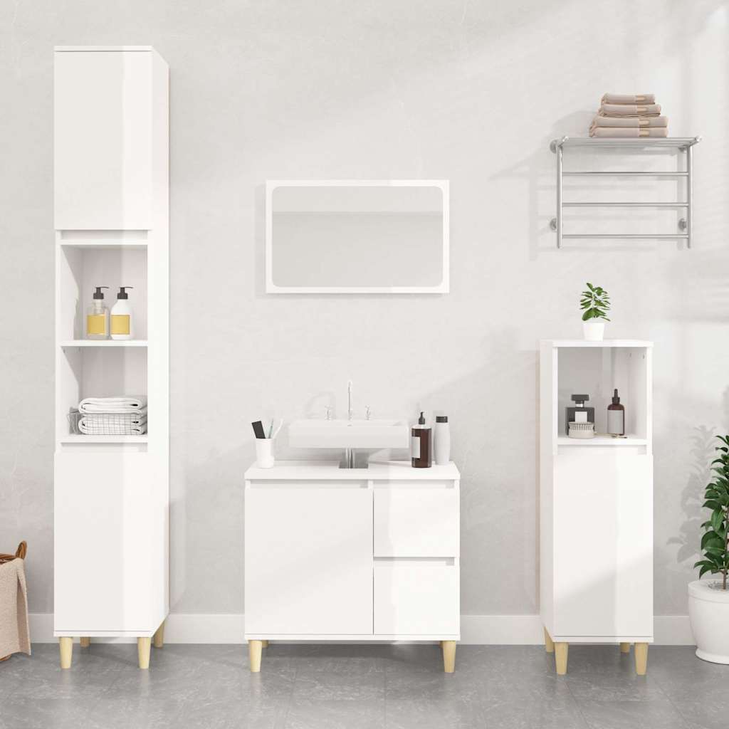 Bathroom Cabinet High Gloss White 30x30x100 cm Engineered Wood