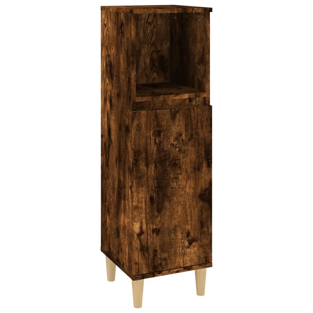 Bathroom Cabinet Smoked Oak 30x30x100 cm Engineered Wood