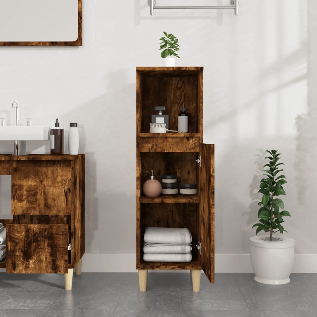 Bathroom Cabinet Smoked Oak 30x30x100 cm Engineered Wood