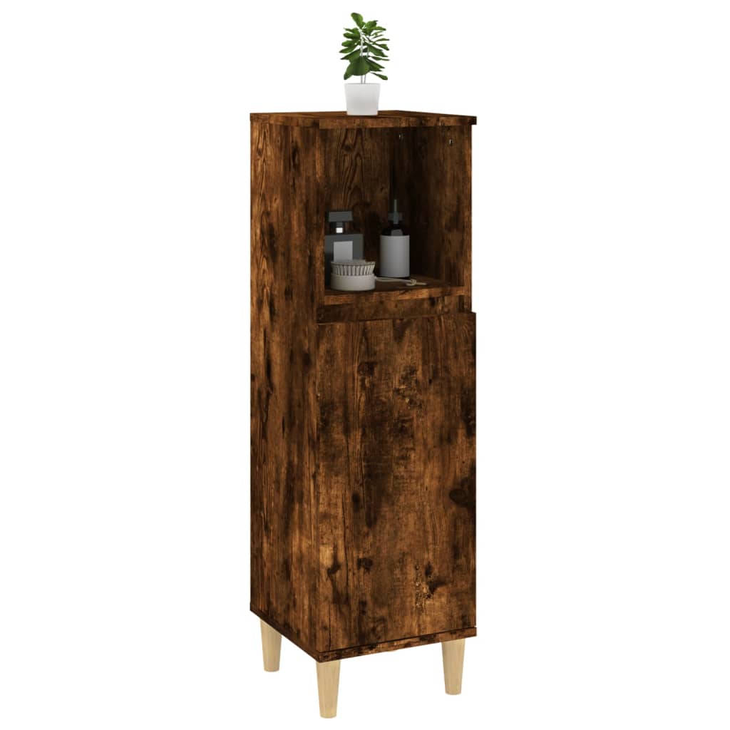 Bathroom Cabinet Smoked Oak 30x30x100 cm Engineered Wood