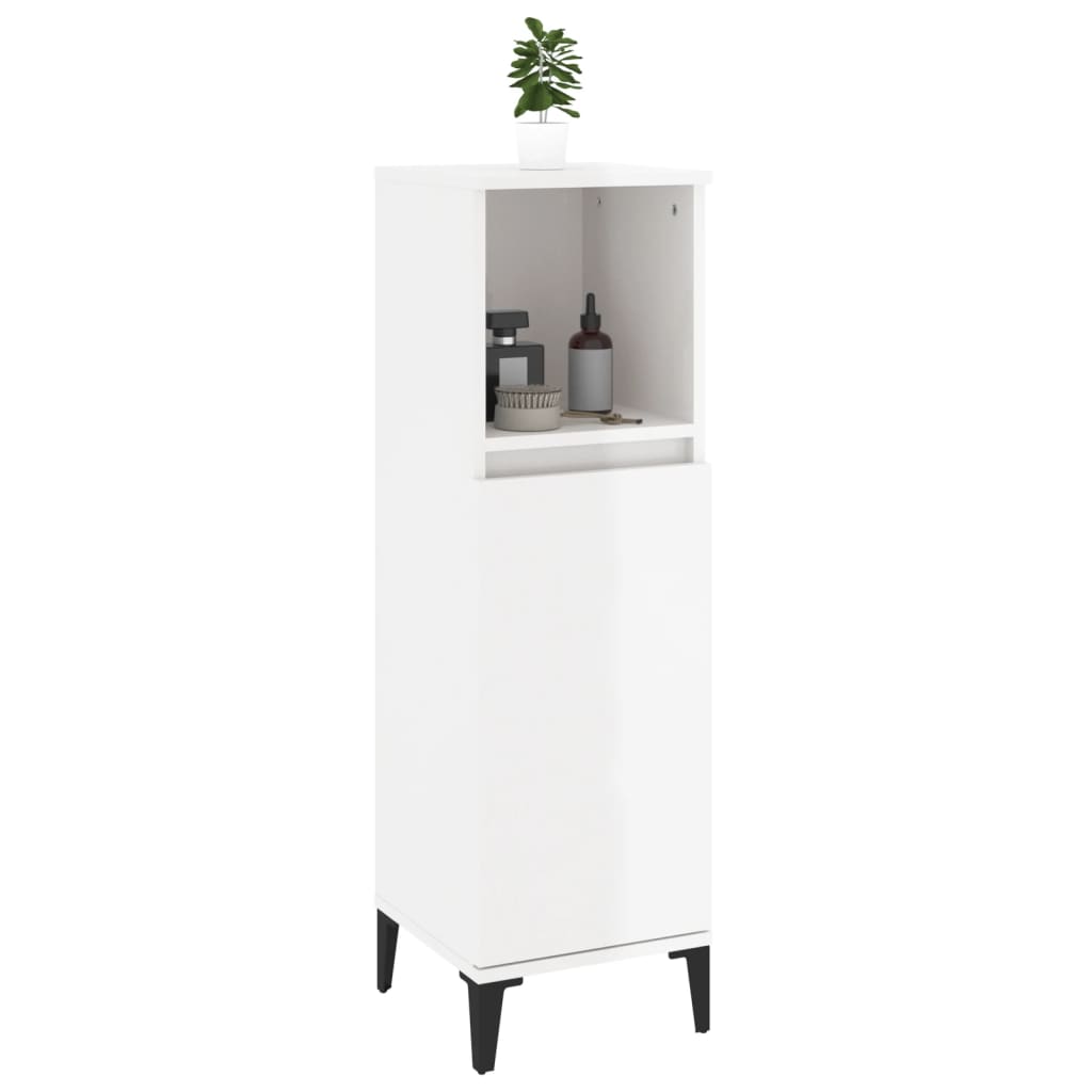 Bathroom Cabinet High Gloss White 30x30x100 cm Engineered Wood