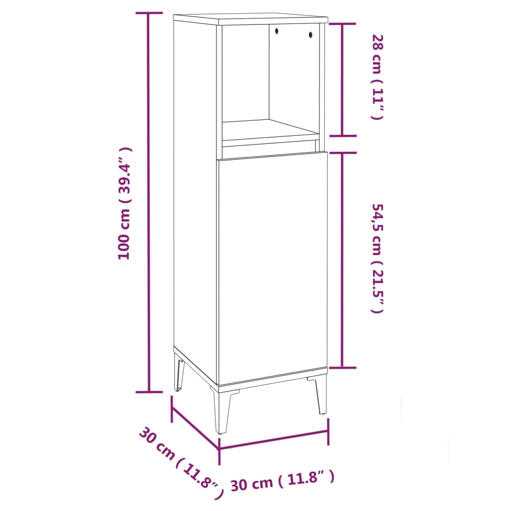 Bathroom Cabinet High Gloss White 30x30x100 cm Engineered Wood