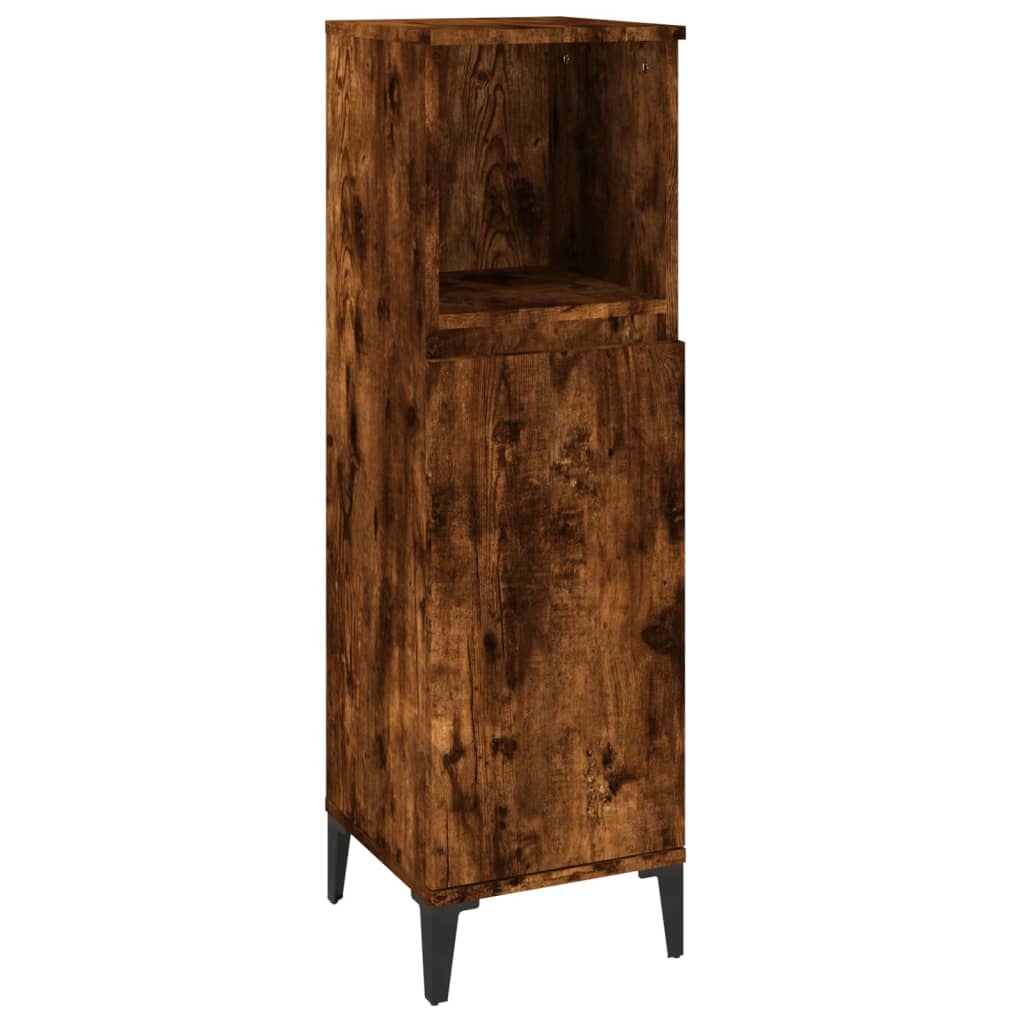 Bathroom Cabinet Smoked Oak 30x30x100 cm Engineered Wood