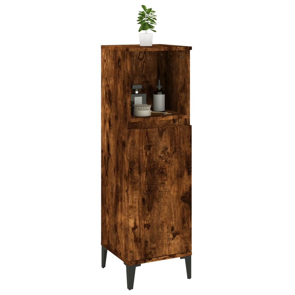 Bathroom Cabinet Smoked Oak 30x30x100 cm Engineered Wood