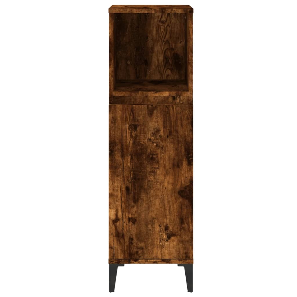 Bathroom Cabinet Smoked Oak 30x30x100 cm Engineered Wood