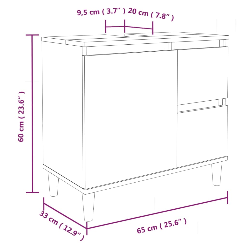 Bathroom Cabinet High Gloss White 65x33x60 cm Engineered Wood