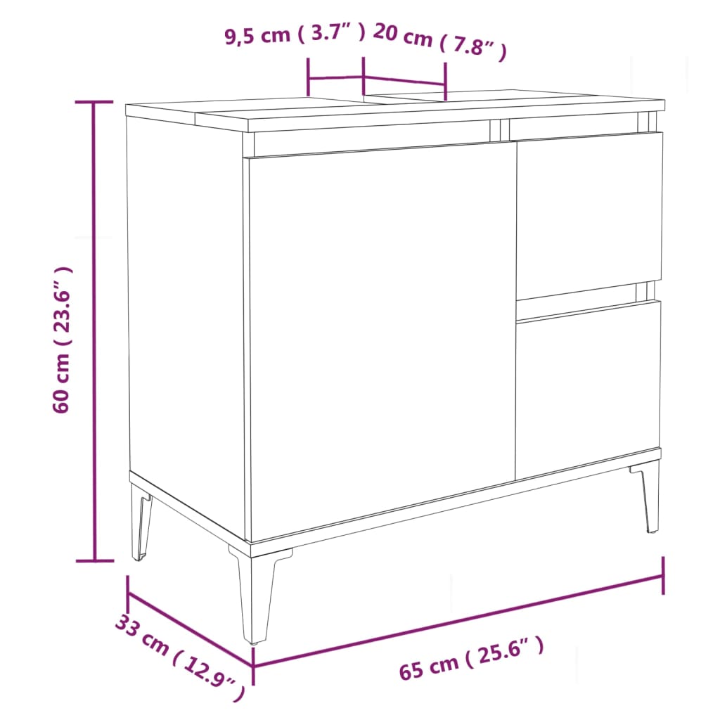 Bathroom Cabinet White 65x33x60 cm Engineered Wood