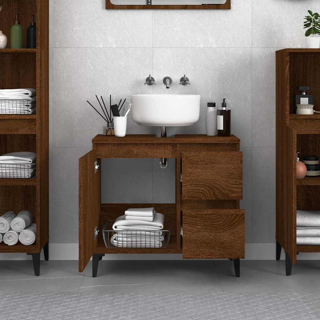 Bathroom Cabinet Brown Oak 65x33x60 cm Engineered Wood