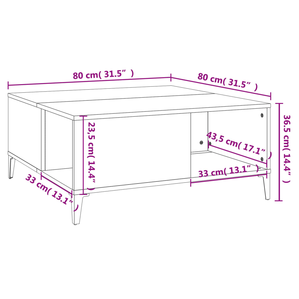 Coffee Table Black 80x80x36.5 cm Engineered Wood