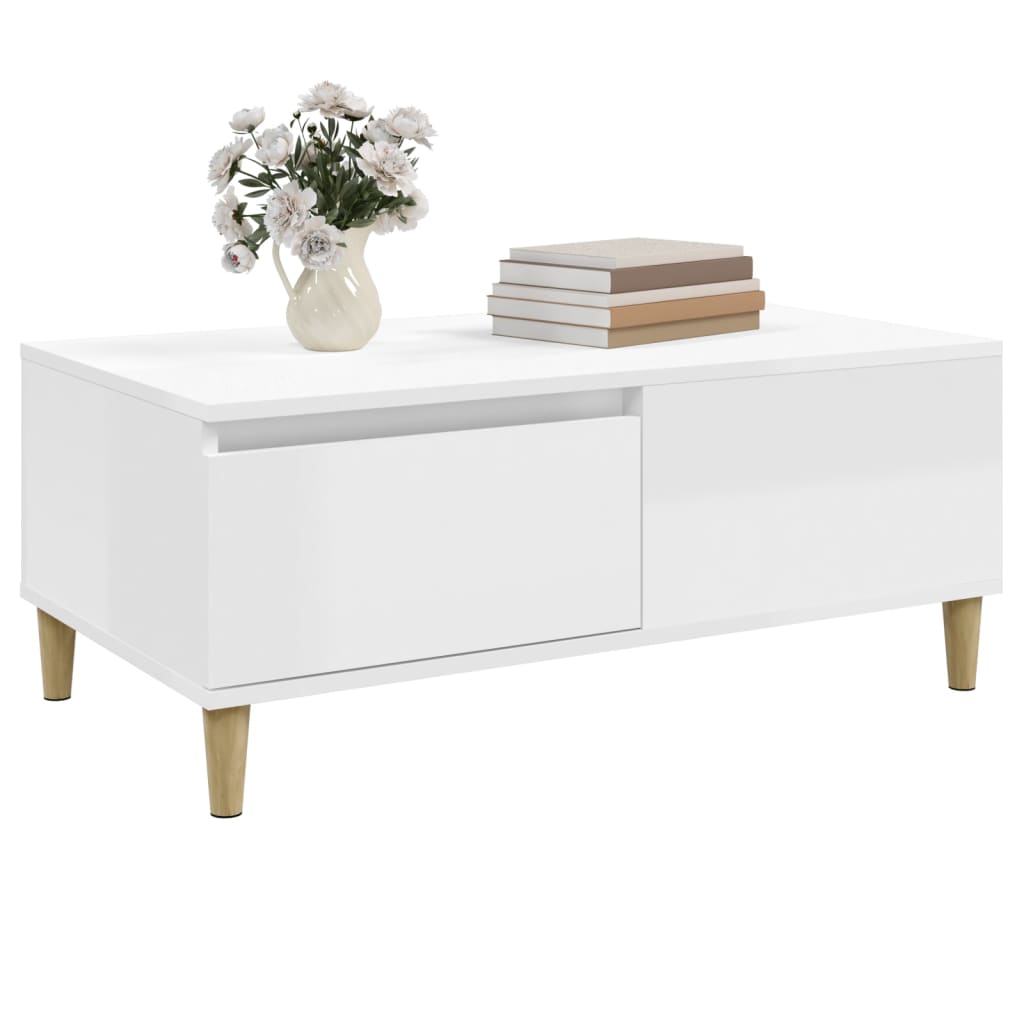 Coffee Table High Gloss White 90x50x36.5 cm Engineered Wood