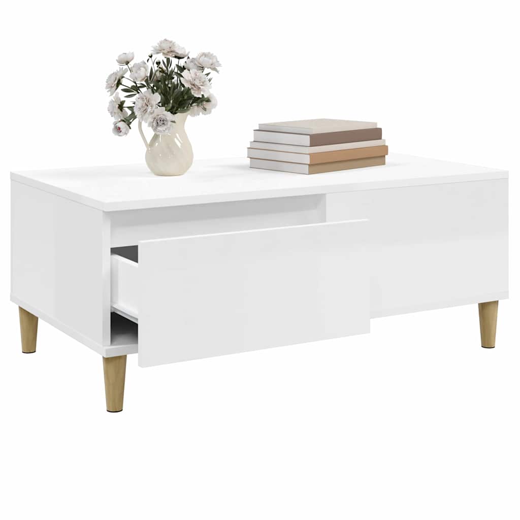 Coffee Table High Gloss White 90x50x36.5 cm Engineered Wood