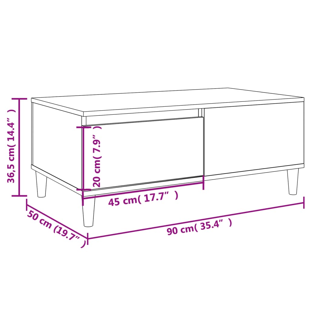 Coffee Table Sonoma Oak 90x50x36.5 cm Engineered Wood