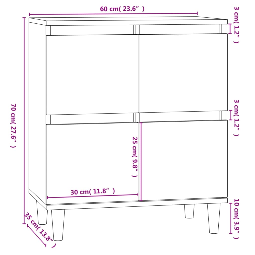 Sideboard High Gloss White 60x35x70 cm Engineered Wood