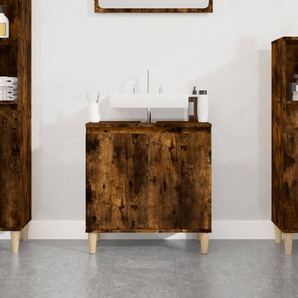 Sink Cabinet Smoked Oak 58x33x60 cm Engineered Wood