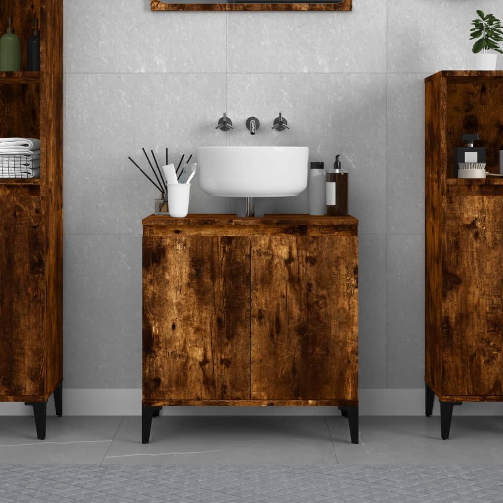 Sink Cabinet Smoked Oak 58x33x60 cm Engineered Wood