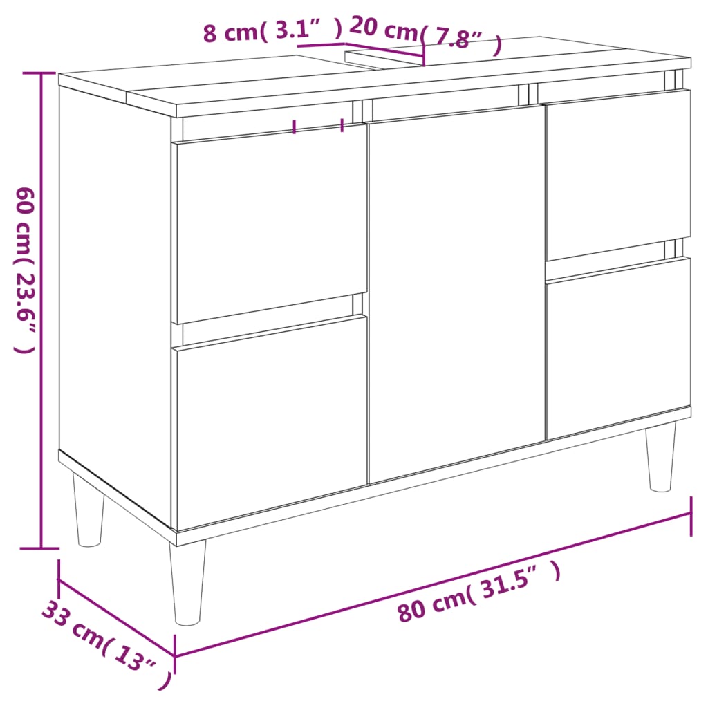 Sink Cabinet Black 80x33x60 cm Engineered Wood