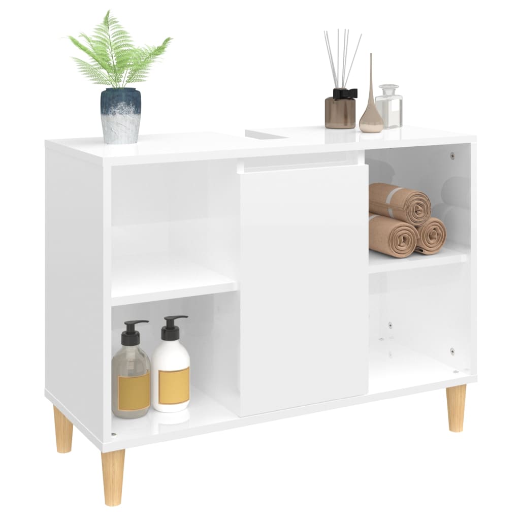 Sink Cabinet High Gloss White 80x33x60 cm Engineered Wood