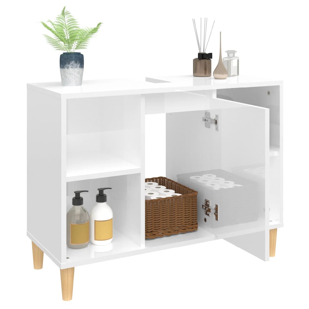 Sink Cabinet High Gloss White 80x33x60 cm Engineered Wood