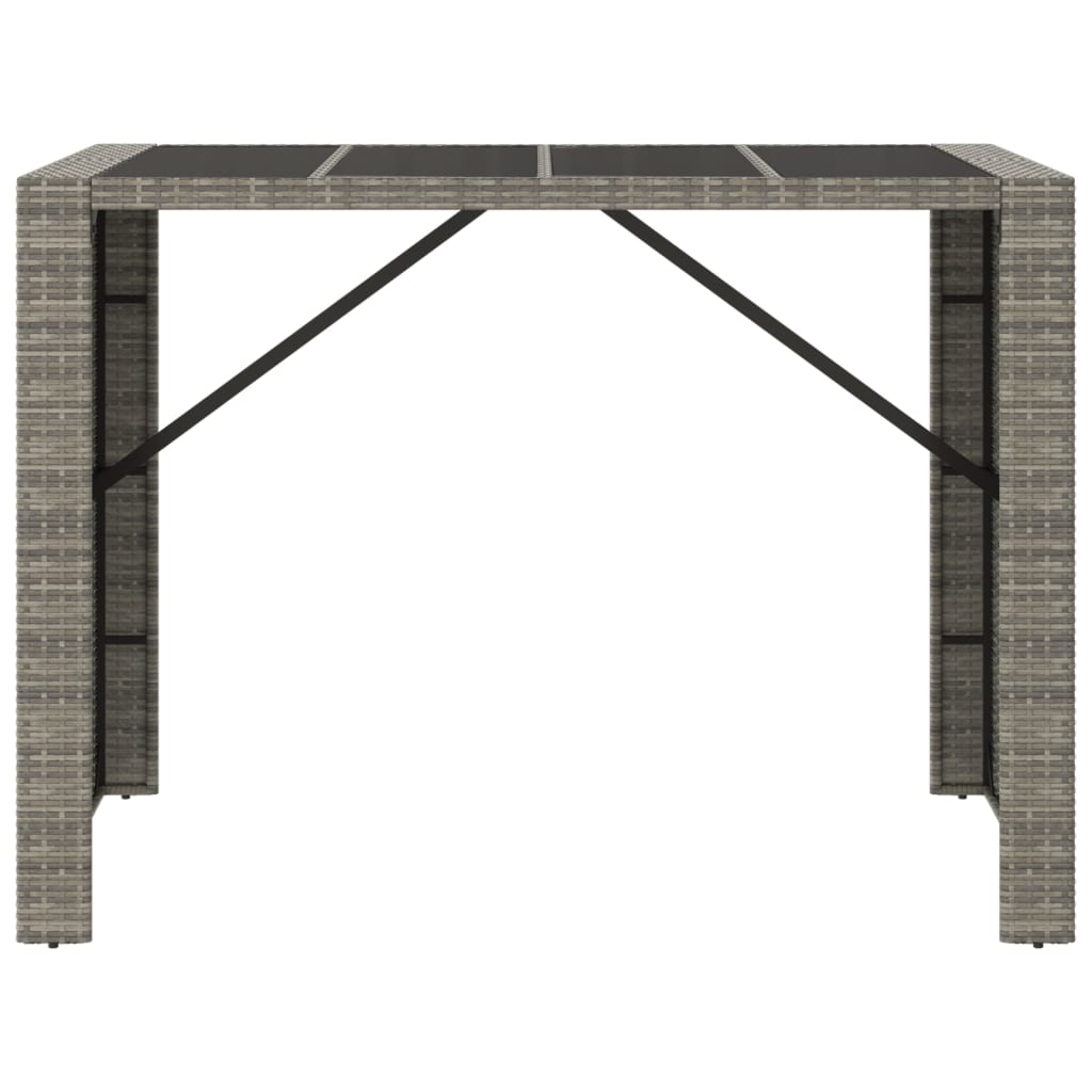 Bar Table with Glass Top Grey 145x80x110 cm Poly Rattan