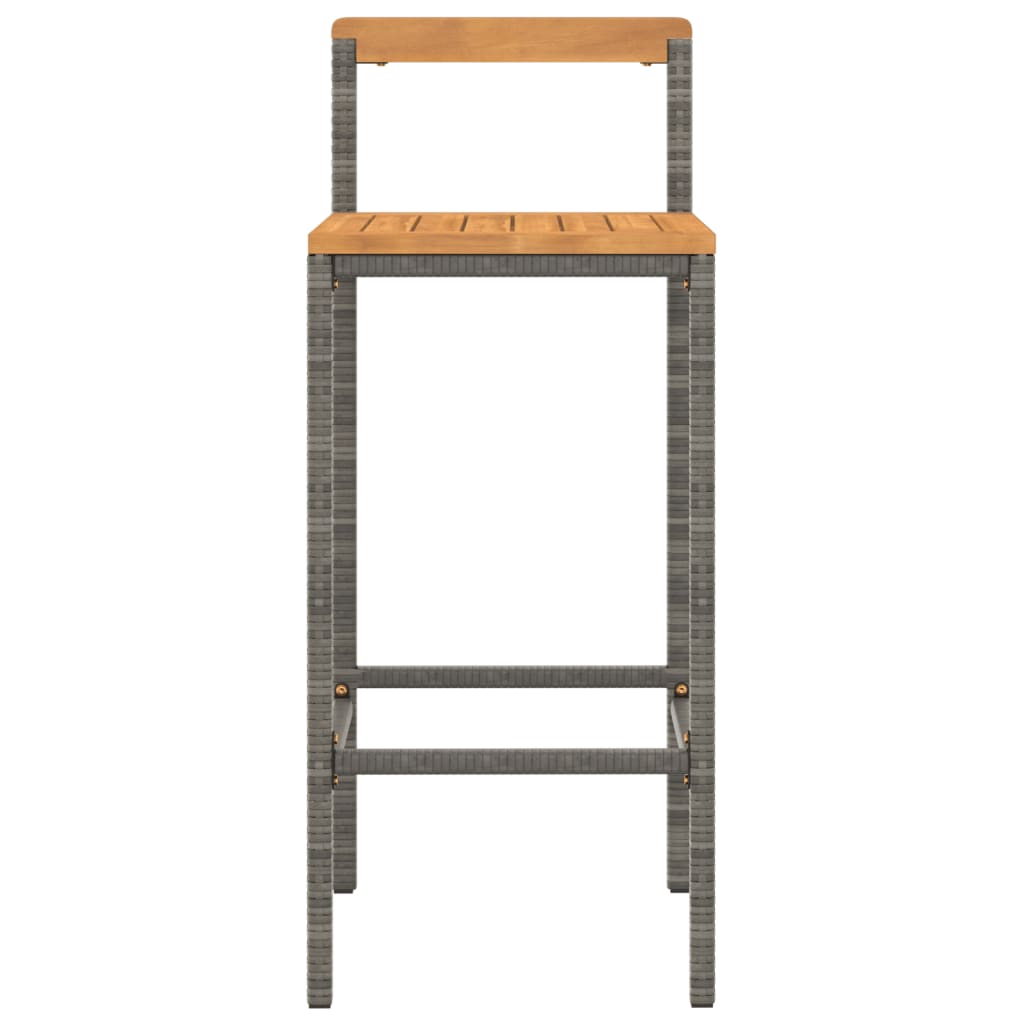 Bar Stools 2 pcs Grey Poly Rattan and Solid Wood Acacia