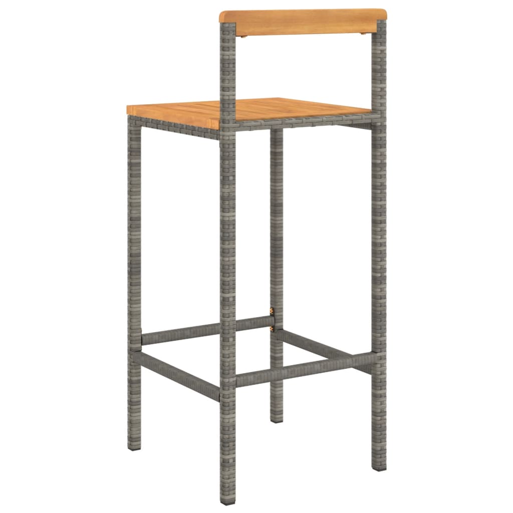 Bar Stools 2 pcs Grey Poly Rattan and Solid Wood Acacia