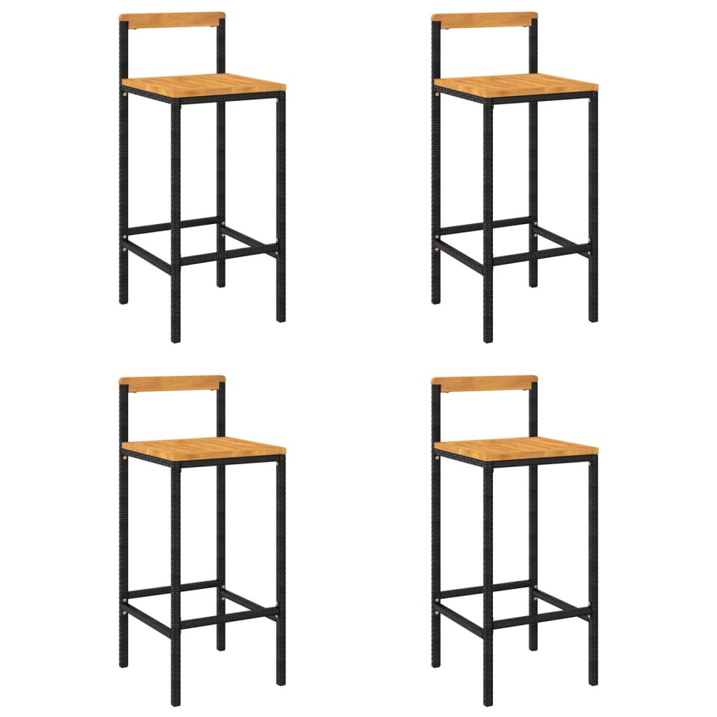 Bar Stools 4 pcs Black Poly Rattan and Solid Wood Acacia