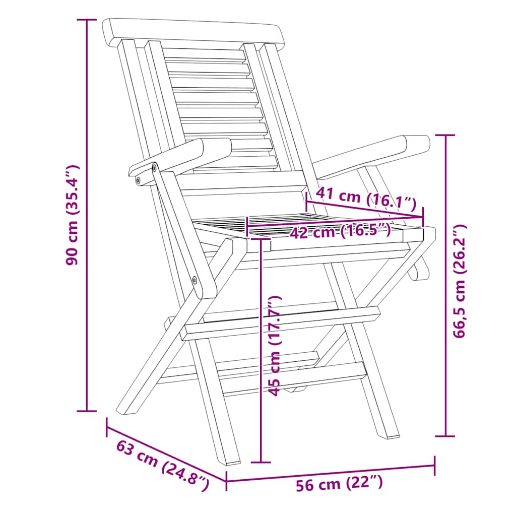 Folding Garden Chairs 2 pcs 56x63x90 cm Solid Wood Teak