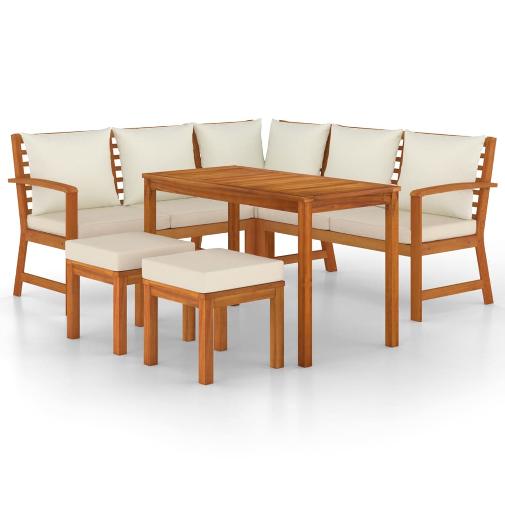 6 Piece Garden Dining Set with Cushions Solid Wood Acacia