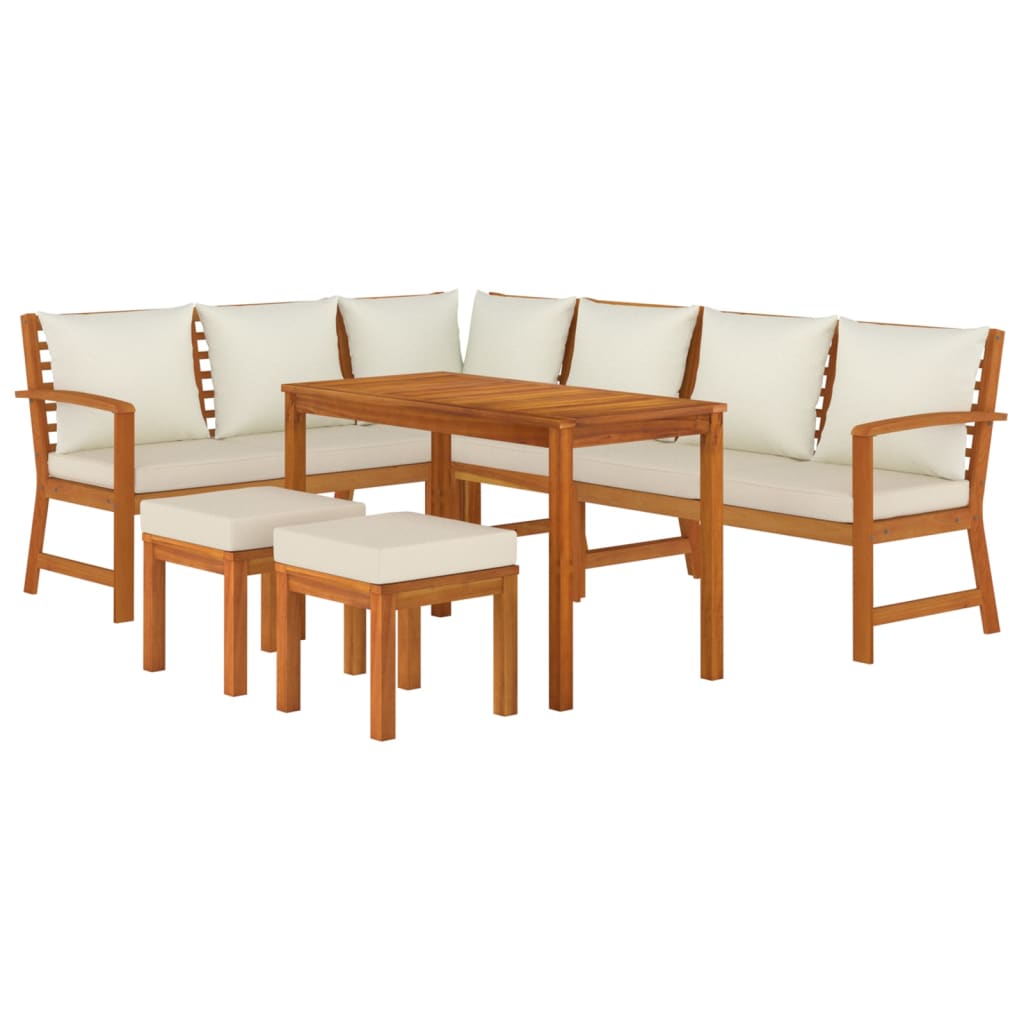 7 Piece Garden Dining Set with Cushions Solid Wood Acacia