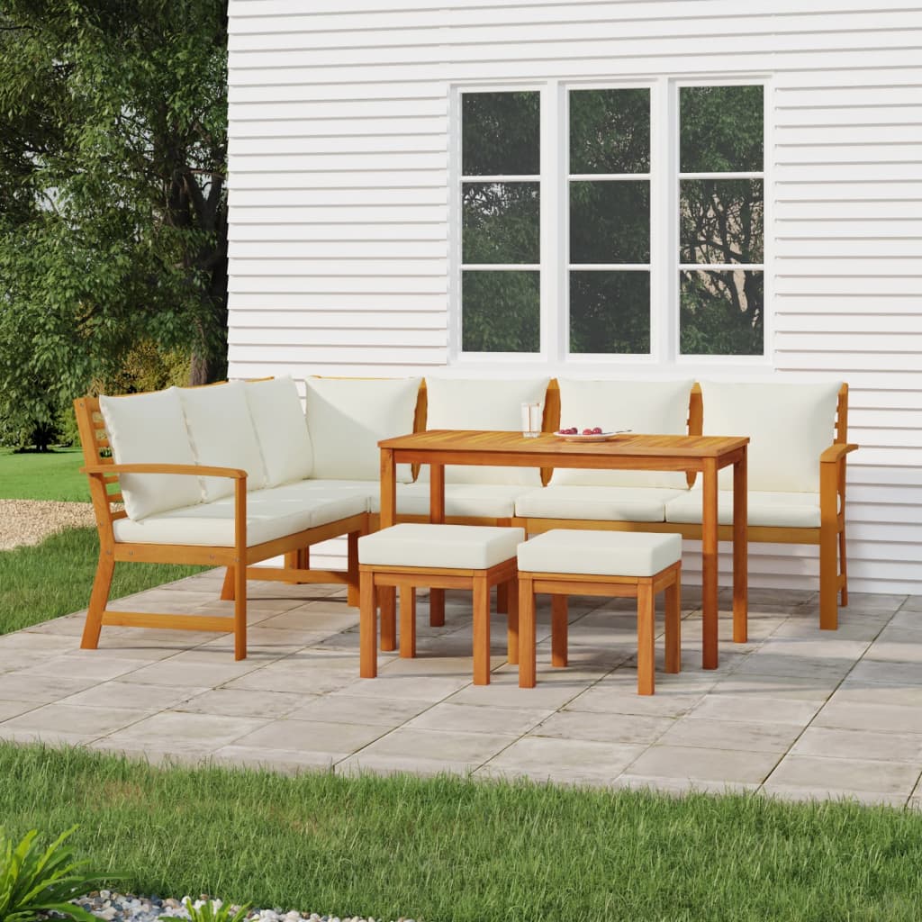 7 Piece Garden Dining Set with Cushions Solid Wood Acacia