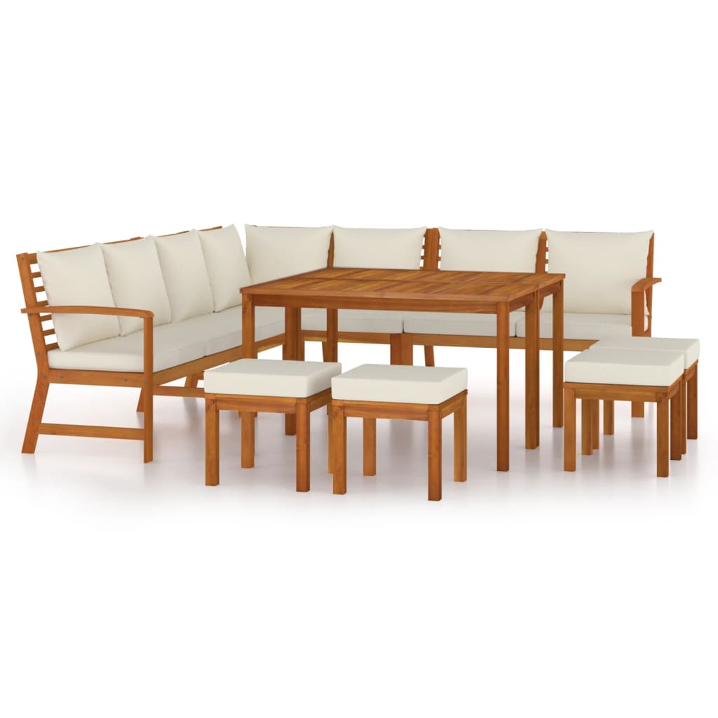 11 Piece Garden Dining Set with Cushions Solid Wood Acacia