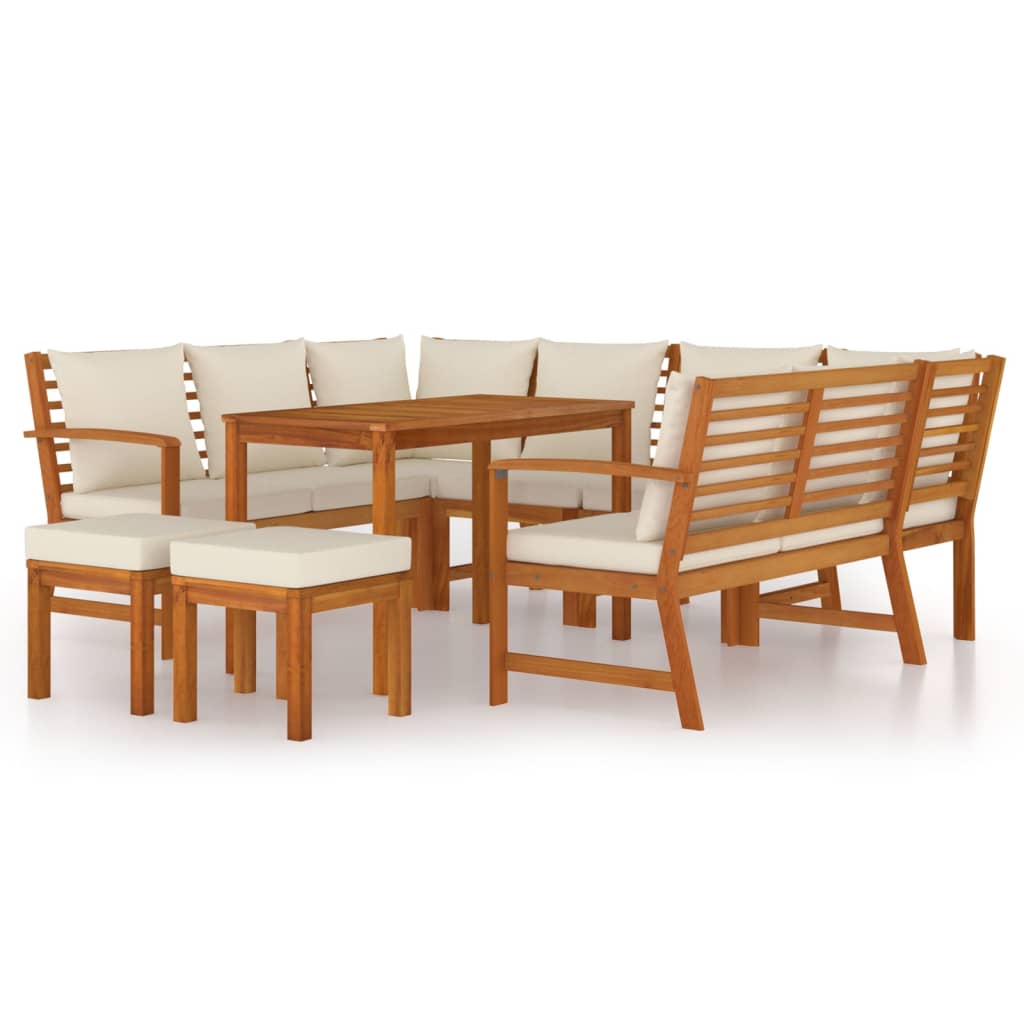 9 Piece Garden Dining Set with Cushions Solid Wood Acacia