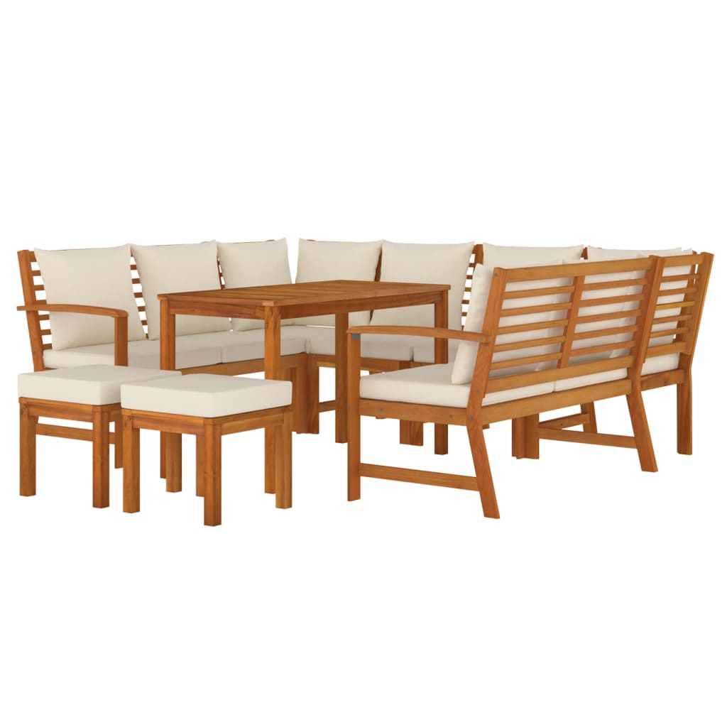 9 Piece Garden Dining Set with Cushions Solid Wood Acacia