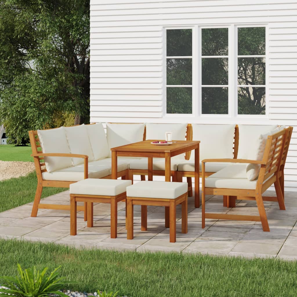 9 Piece Garden Dining Set with Cushions Solid Wood Acacia