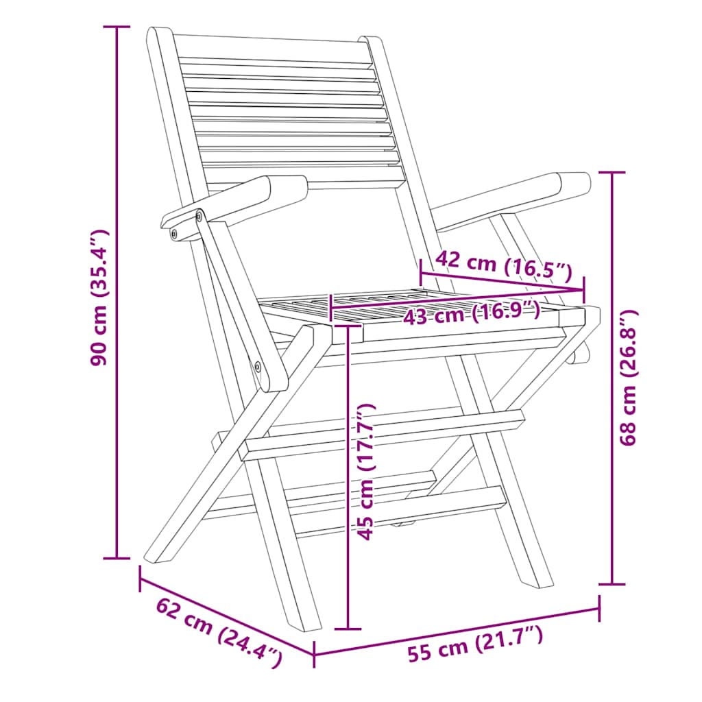 Folding Chairs 4 pcs 55x62x90 cm Solid Wood Teak