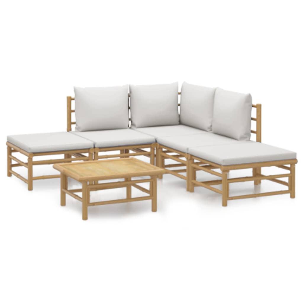 6 Piece Garden Lounge Set with Light Grey Cushions Bamboo