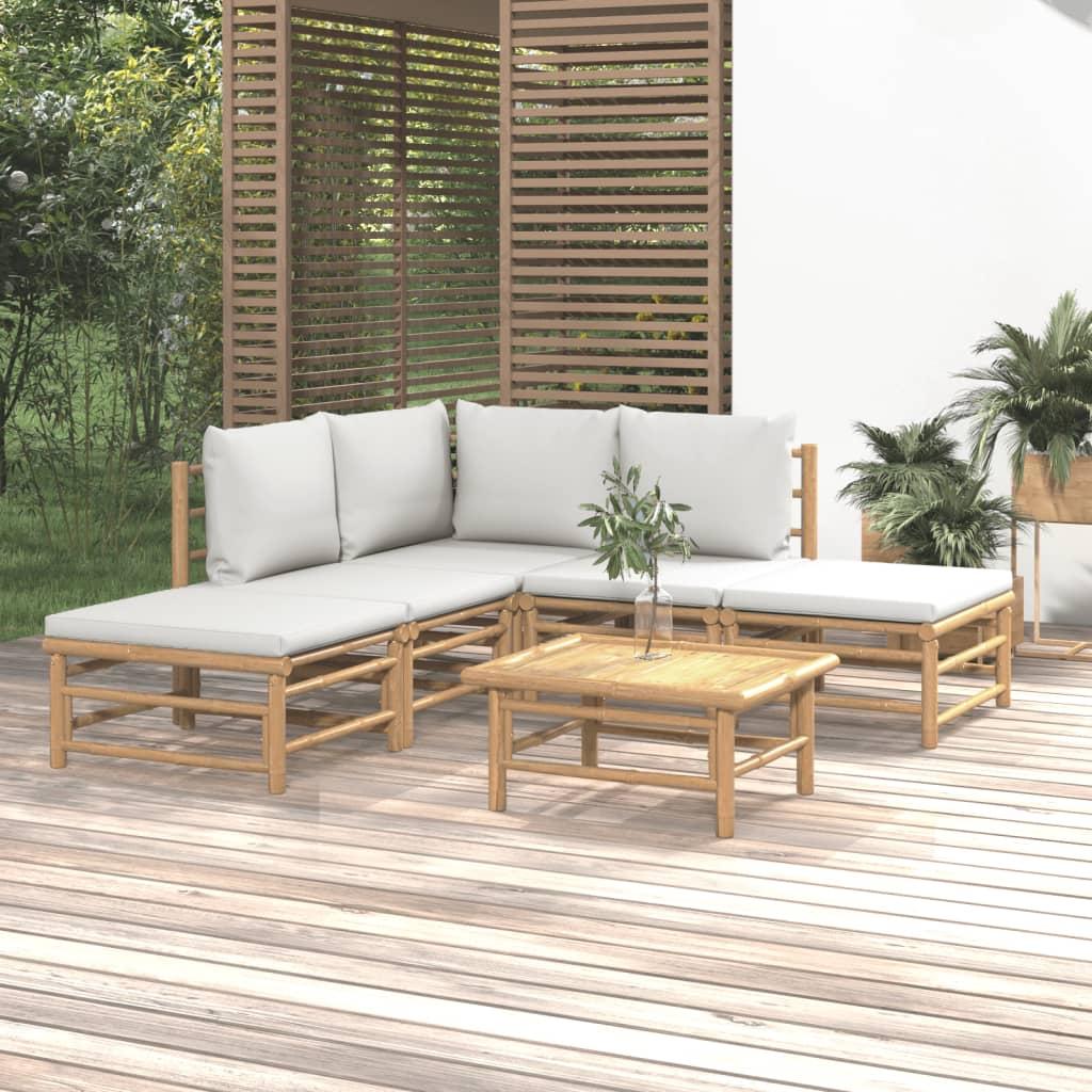 6 Piece Garden Lounge Set with Light Grey Cushions Bamboo