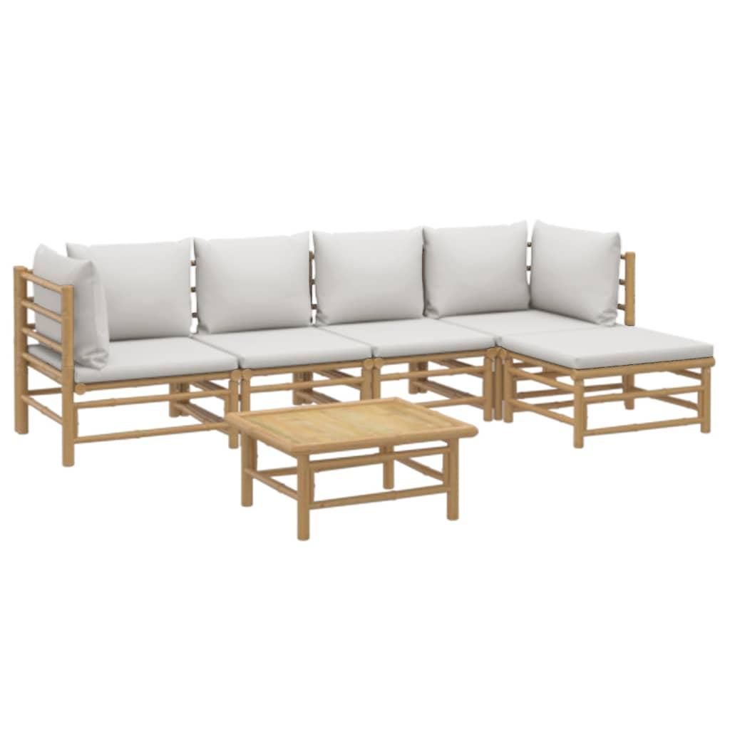 6 Piece Garden Lounge Set with Light Grey Cushions Bamboo