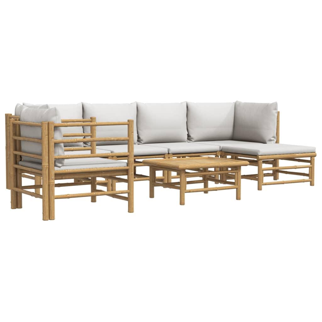 7 Piece Garden Lounge Set with Light Grey Cushions Bamboo