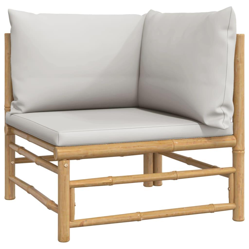 Garden Corner Sofas with Light Grey Cushions 2 pcs Bamboo