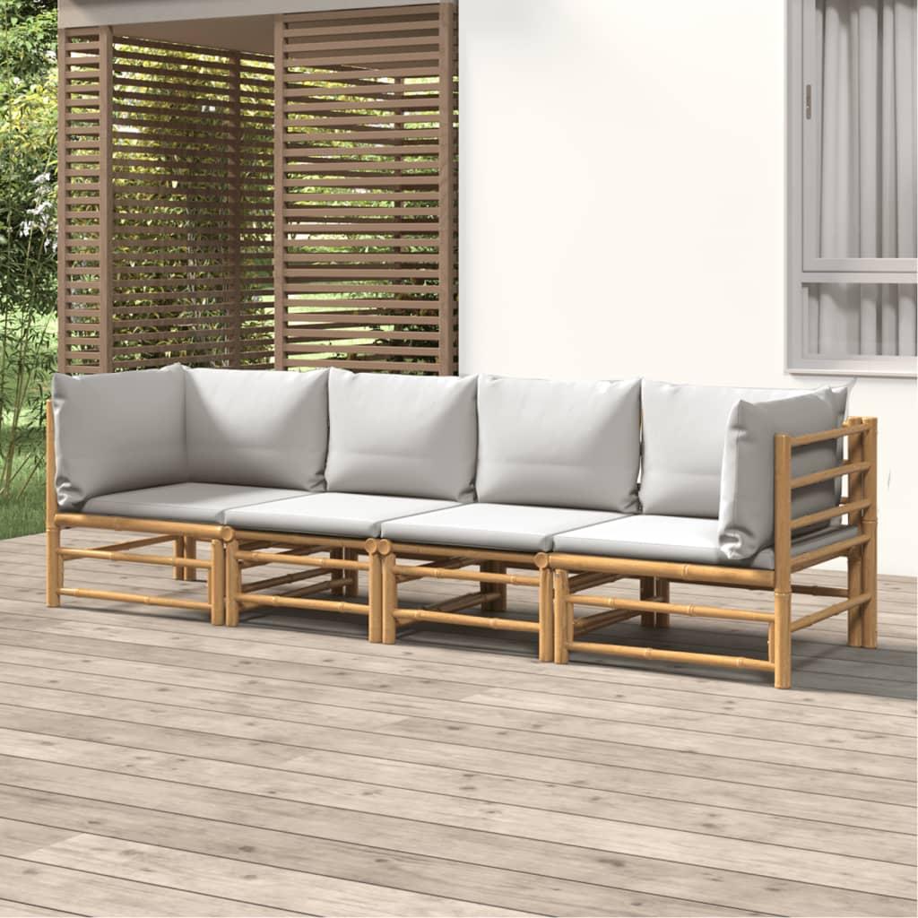 4 Piece Garden Lounge Set with Light Grey Cushions Bamboo