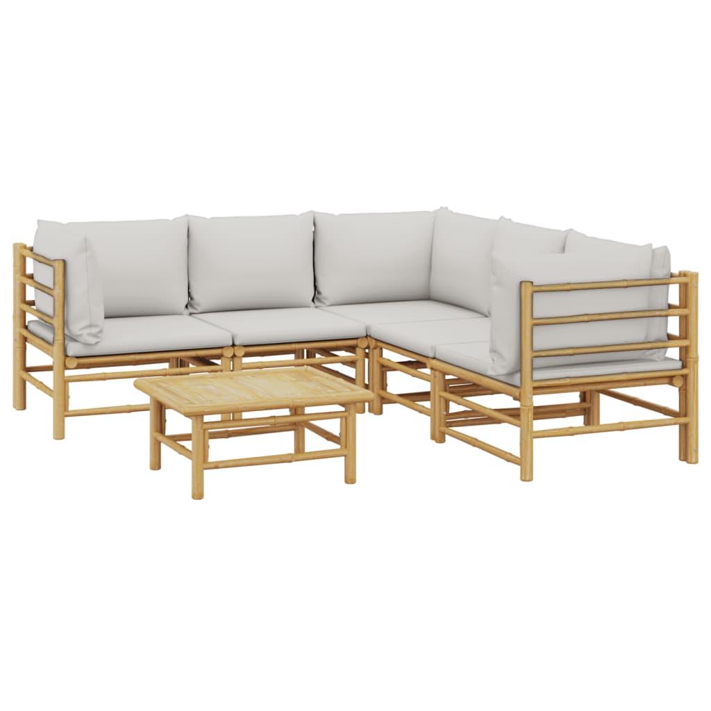 6 Piece Garden Lounge Set with Light Grey Cushions Bamboo