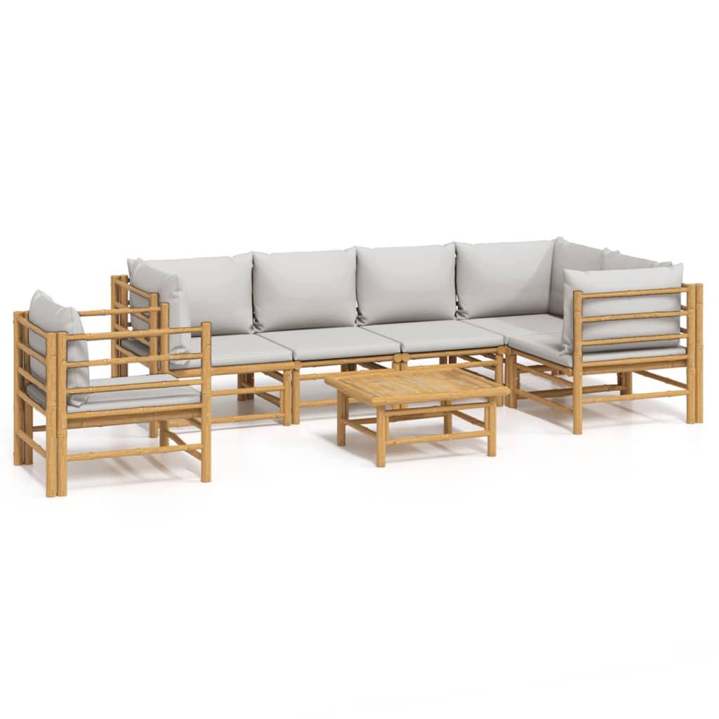 7 Piece Garden Lounge Set with Light Grey Cushions Bamboo