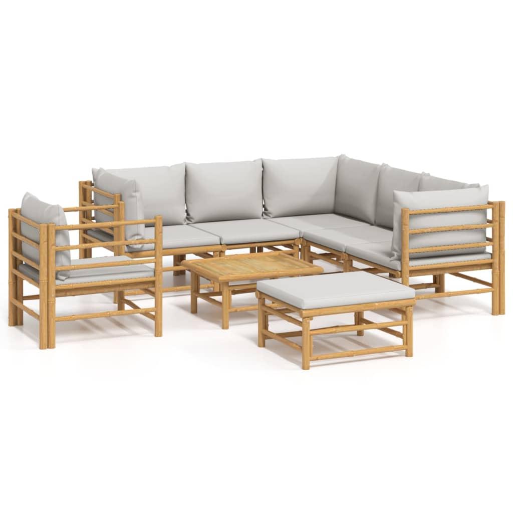 8 Piece Garden Lounge Set with Light Grey Cushions Bamboo