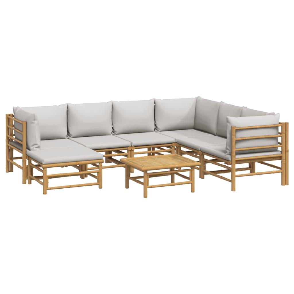 8 Piece Garden Lounge Set with Light Grey Cushions Bamboo