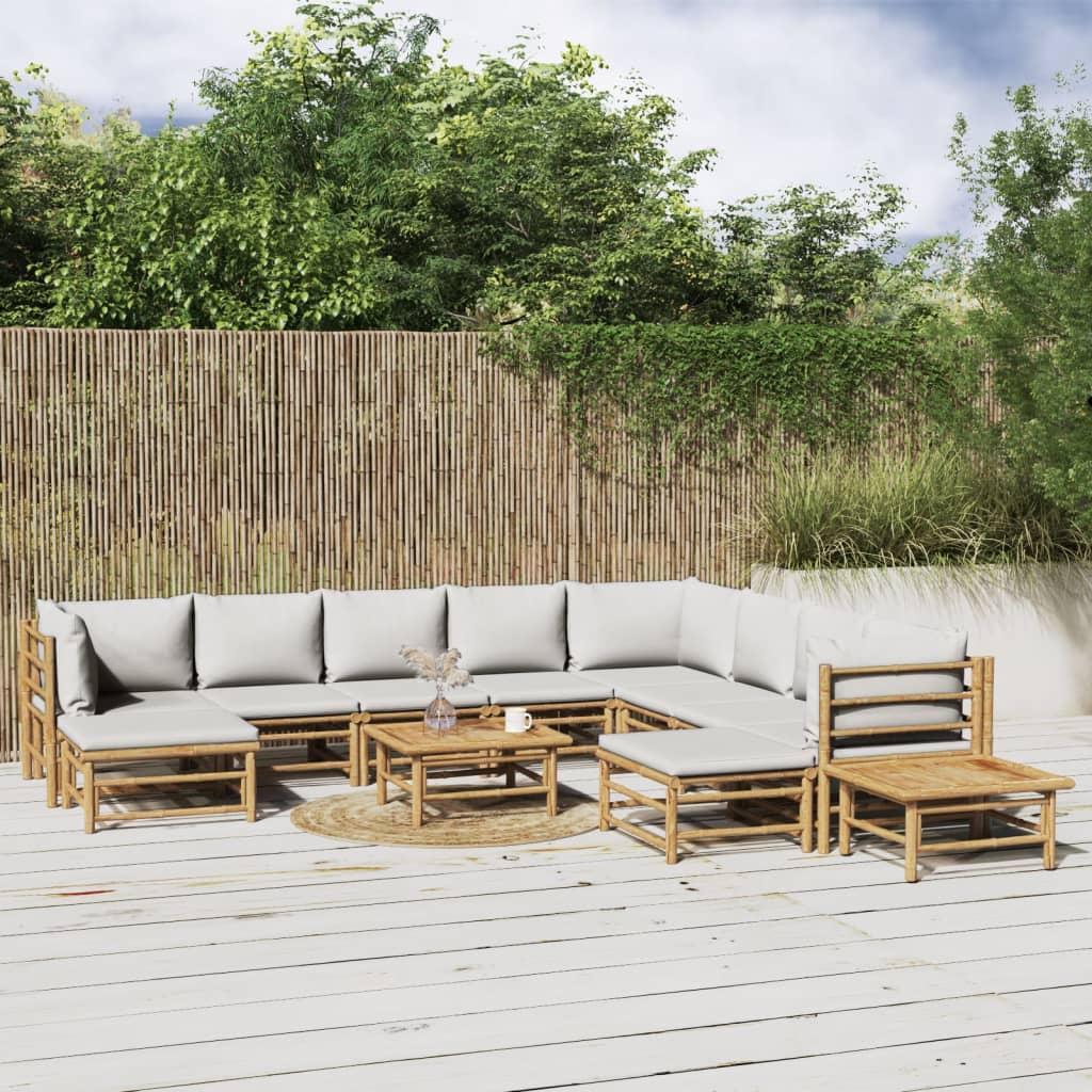 12 Piece Garden Lounge Set with Light Grey Cushions Bamboo