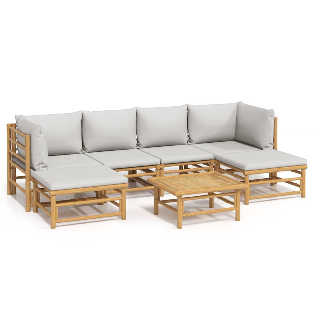 7 Piece Garden Lounge Set with Light Grey Cushions Bamboo